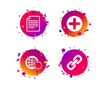 Ayrıca daire ve köprü zinciri simgeleri ekler. Belge dosyası ve küre el işaretçisi ile semboller imzala. Degrade daire düğmeleri ile kutsal kişilerin resmi. Rastgele noktalar teması. Vektör