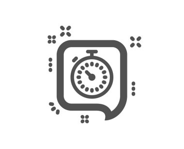 Zamanlayıcı simgesi. Saat veya saat konuşma balonu işareti. Kalite tasarım öğesi. Klasik stil ikonu. Vektör