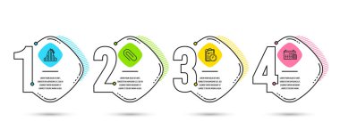 Infographic zaman çizelgesi kümesi Sınav Saati, Roller coaster ve ataş simgeler. Takvim işareti. Denetim listesi, cazibe park, Attach ataç. Hesap makinesi aygıt. Vektör