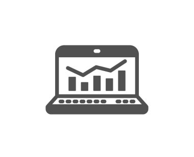 Pazarlama İstatistikleri simgesi. Web analytics sembolü. Laptop ya da defter işareti. Kalite tasarım öğesi. Klasik stil ikonu. Vektör