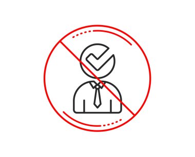 Hayır veya Dur işareti. Onay satırı simgesi ile insan silueti. İş veya eğitim işareti kavramı. Uyarı yasağı dur sembolü yasaktır. Yok simgesi tasarım. Vektör