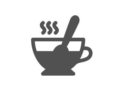 Kaşık simgesiyle Kupası. Taze içecek işareti. Kahve veya kahve sembolü. Kalite tasarım öğesi. Klasik stil ikonu. Vektör