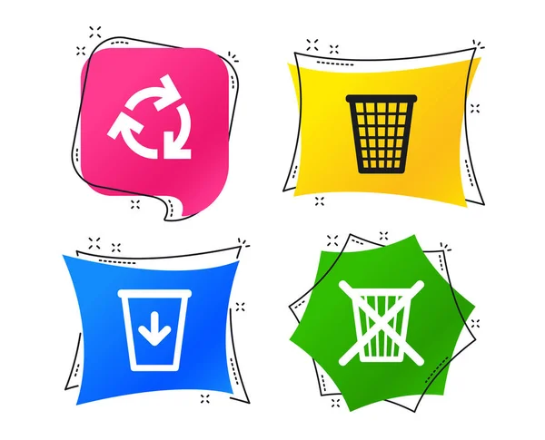 回收站图标 重复使用或减少符号 垃圾桶和回收标志 几何色彩鲜艳的标签 带有平面图标的横幅 时尚的设计 — 图库矢量图片