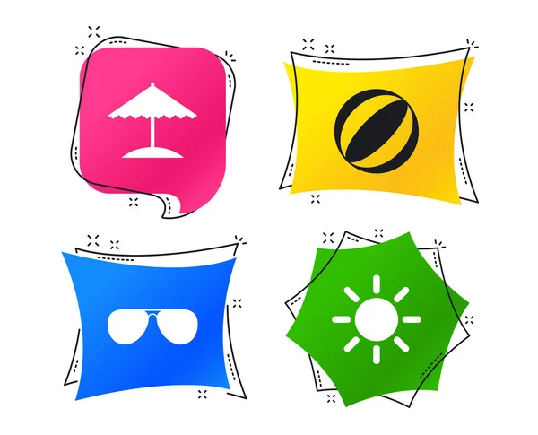 Pláž Dovolená Ikony Míč Deštník Sluneční Brýle Značky Letní Symbol — Stockový vektor