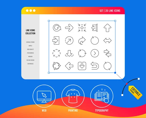 Иконки Линейных Стрелок Набор Знаков Загрузка Синхронизация Переработка Отменить Обновить — стоковый вектор