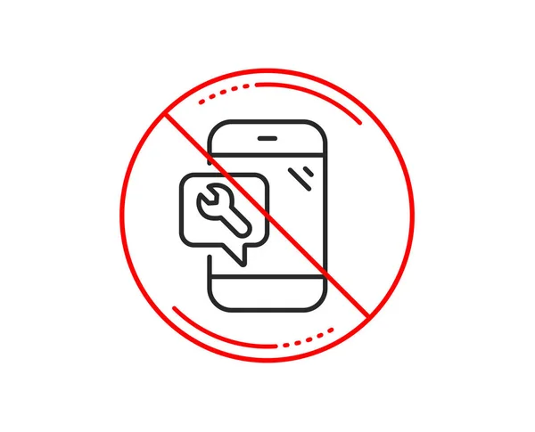 Kein Stoppschild Schraubenschlüssel Werkzeugzeilensymbol Handyreparaturzeichen Fixinstrumente Vorsicht Verbotenes Stop Symbol — Stockvektor