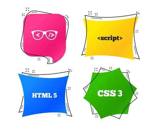 Programmeraren Coder Glasögon Ikonen Kodspråk Som Html5 Och Css3 Formatmallsfiler — Stock vektor