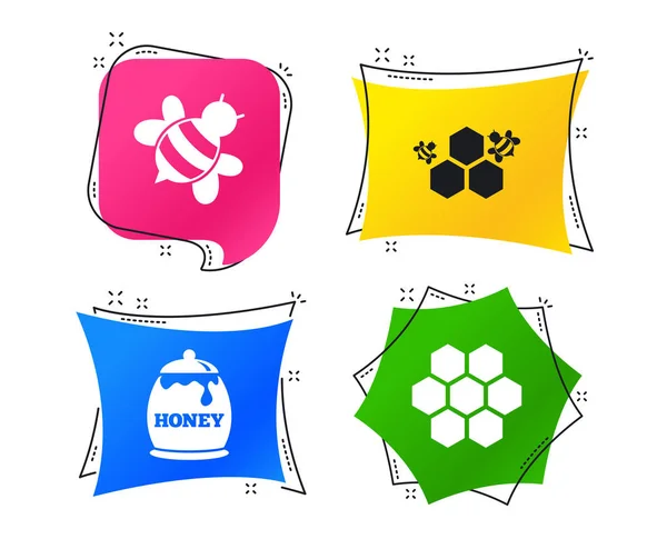 Ikona Medu Voštinový Buňky Včely Symbolem Známky Sladký Přirozené Potravy — Stockový vektor