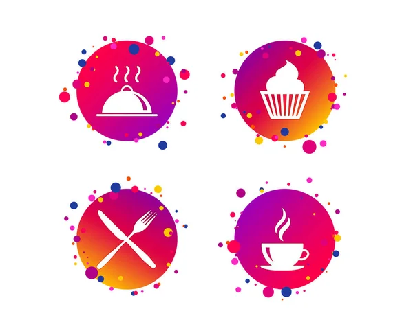 Food Drink Icons Muffin Cupcake Symbol Fork Knife Sign Hot — Stock Vector