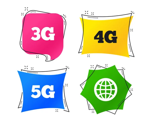 Ícones Telecomunicações Móveis Símbolos Tecnologia Assinatura Mundo Tags Coloridas Geométricas — Vetor de Stock
