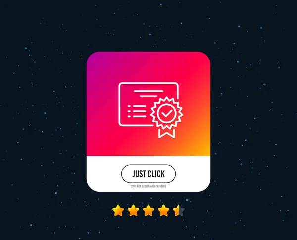 証明書の線のアイコン ドキュメントの署名を確認しました 承認済みまたは確認された記号です Web やインターネットの線アイコンのデザイン 評価は星です ボタンをクリックするだけ ベクトル — ストックベクタ