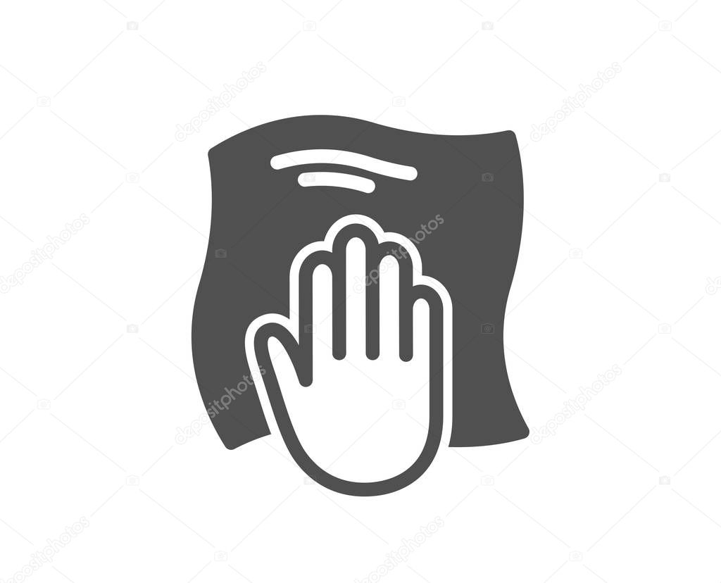 Cleaning cloth icon. Wipe with a rag symbol. Housekeeping equipment sign. Quality design element. Classic style icon. Vector