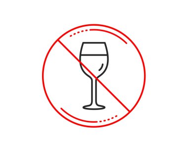 Hayır veya Dur işareti. Şarap kadehi satırı simgesi. Bordeaux cam işareti. Uyarı yasağı dur sembolü yasaktır. Yok simgesi tasarım. Vektör