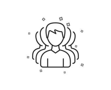 Erkekler satırı simgesi grubudur. İnsan iletişimi sembolü. Ekip çalışması işareti. Geometrik şekiller. Rasgele çapraz öğelerin. Lineer Grup simgesi tasarım. Vektör