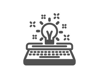 Daktilo simgesi. Yaratıcılık işareti. İlham ampul simgesi. Kalite tasarım öğesi. Klasik stil ikonu. Vektör