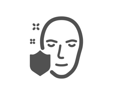 Yüz algılama korumalı simgesi. Güvenli erişim. Yüz tanımlama sembolü. Kalite tasarım öğesi. Klasik stil ikonu. Vektör