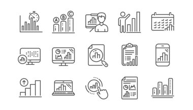 Satır simgeleri grafik. Çizelgeler ve grafikler, sunum ve rapor. Analitik doğrusal Icon set. Vektör