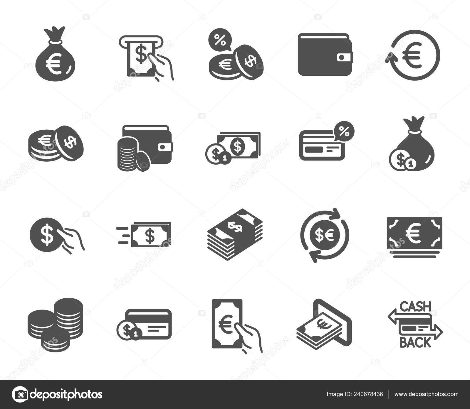 Money Wallet Icons Set Credit Card Cash Coins Icons Banking - 