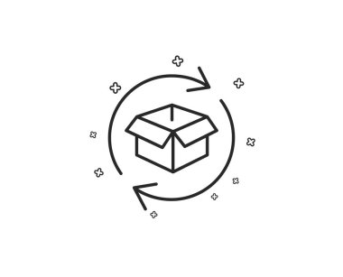 Ürünler satırı simgesi değişimi. Parsel işareti döndürür. Paket izleme simgesi. Geometrik şekiller. Rasgele çapraz öğelerin. Doğrusal dönüş parsel simgesi tasarım. Vektör