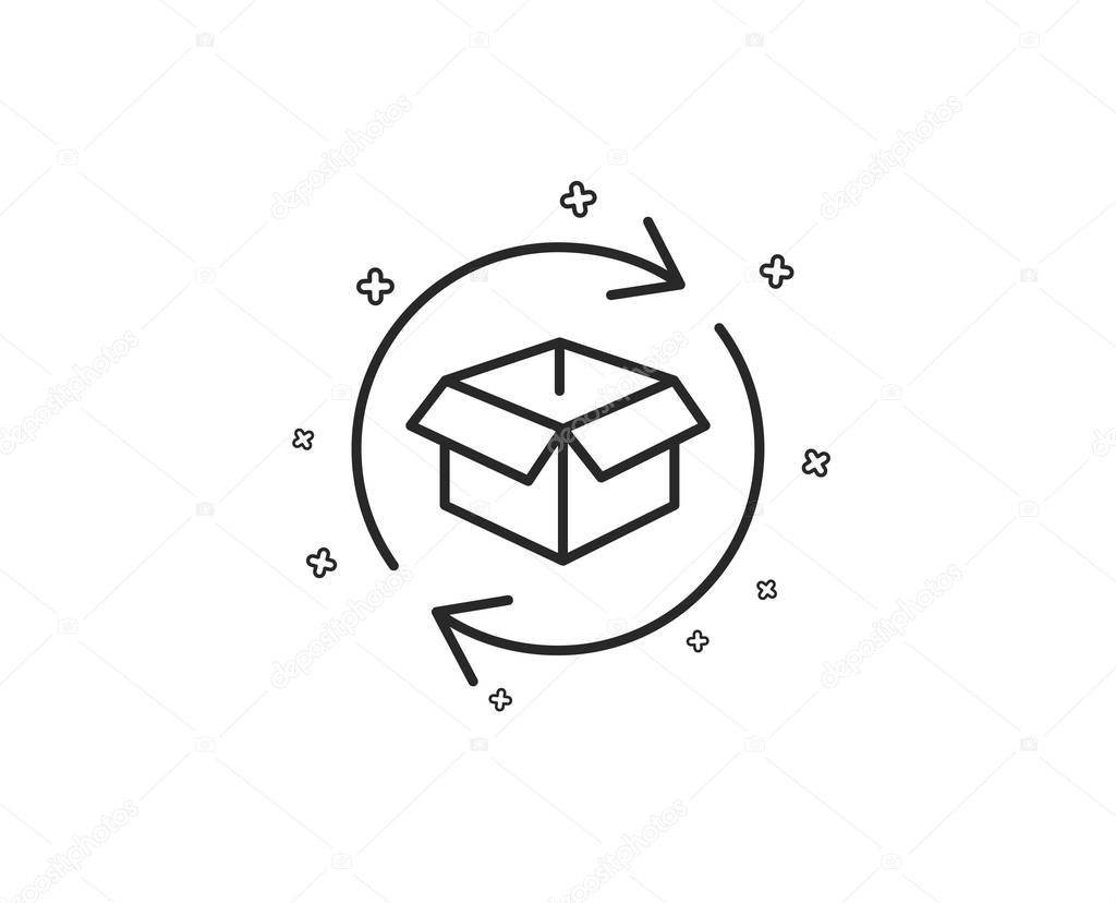 Exchange of goods line icon. Return parcel sign. Package tracking symbol. Geometric shapes. Random cross elements. Linear Return parcel icon design. Vector