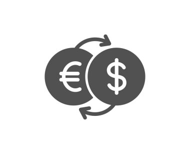 Para değişimi simgesi. Para birimi işareti bankacılık. Euro ve dolar nakit transferi sembolü. Kalite tasarım öğesi. Klasik stil ikonu. Vektör