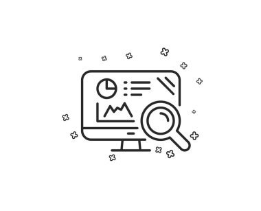 SEO istatistikleri satırı simgesi. Arama motoru işareti. Analitik grafik sembolü. Geometrik şekiller. Rasgele çapraz öğelerin. Doğrusal Seo analytics simgesi tasarım. Vektör