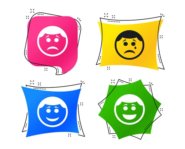 Cirkel Glimlach Gezicht Pictogrammen Blij Verdrietig Cry Tekenen Happy Smiley — Stockvector