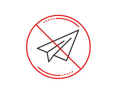 Hayır veya Dur işareti. Kağıt Uçak satırı simgesi. Uçak uçuş taşıma işareti. Paylaşım sembolü. Uyarı yasağı dur sembolü yasaktır. Yok simgesi tasarım. Vektör