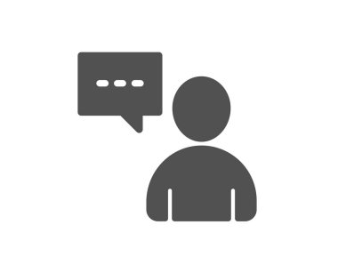 Kullanıcı iletişim simgesi. Kişi ile sohbet etmek konuşma balonu işareti. İnsan siluet simge. Kalite tasarım öğesi. Klasik stil ikonu. Vektör