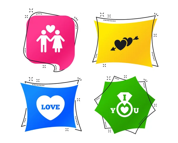 Valentine Day Love Icons Love You Ring Symbol Couple Lovers — Stock Vector