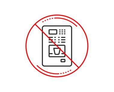 Hayır veya Dur işareti. Kahve otomatı satırı simgesi. Sıcak bir içecek işareti. Taze içecek sembolü. Uyarı yasağı dur sembolü yasaktır. Yok simgesi tasarım. Vektör