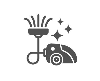 Elektrikli süpürge simgesi. Temizlik hizmeti sembolü. Hoover işareti. Kalite tasarım öğesi. Klasik stil ikonu. Vektör