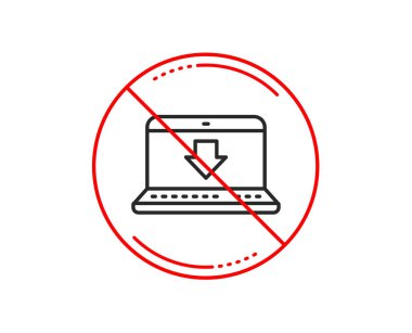 Hayır veya Dur işareti. Çizgi simgesini indirin. Internet indirme Laptop işareti ile. Yük dosya simgesi. Uyarı yasağı dur sembolü yasaktır. Yok simgesi tasarım. Vektör