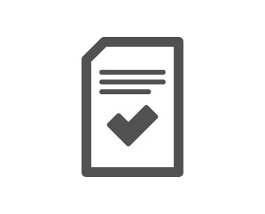 İşaretli belge simgesi. Bilgi dosyası onay işareti ile. Doğru kağıt sayfası kavramı simge. Kalite tasarım öğesi. Klasik stil ikonu. Vektör