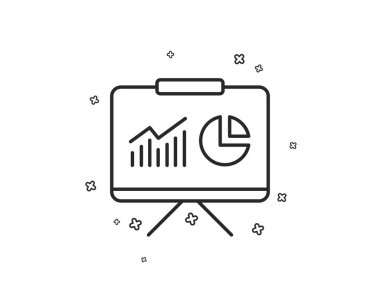 Sunu kurulu satırı simgesi. Rapor hesap veya satış büyüme işareti. Analizi ve istatistik veri sembolü. Geometrik şekiller. Rasgele çapraz öğelerin. Doğrusal sunu simgesi tasarım. Vektör