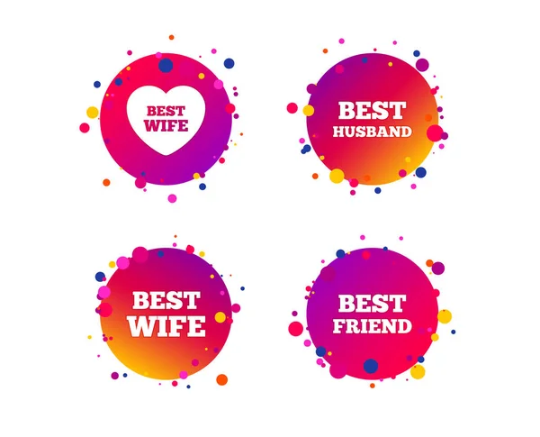 最好的妻子 丈夫和朋友图标 心爱的迹象 奖励符号 带有图标的渐变圆圈按钮 随机点设计 — 图库矢量图片