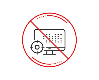 Hayır veya Dur işareti. SEO bilgisayar satırı simgesi. Arama motoru optimizasyonu işareti. Hedef simgesi. Uyarı yasağı dur sembolü yasaktır. Yok simgesi tasarım. Vektör