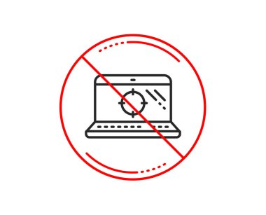 Hayır veya Dur işareti. SEO dizüstü satırı simgesi. Arama motoru optimizasyonu işareti. Amaç hedef simgesi. Uyarı yasağı dur sembolü yasaktır. Yok simgesi tasarım. Vektör