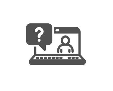 Soru işareti simgesi. Çevrimiçi SSS işaretini destekler. Kalite tasarım öğesi. Klasik stil ikonu. Vektör