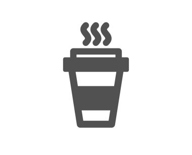 Paket servisi olan restoran kahve fincanı simge. Sıcak bir içecek işareti. Paket simgesi. Kalite tasarım öğesi. Klasik stil ikonu. Vektör