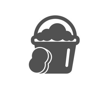 Temizlik Kovası sünger simgesi olan. Temizlik ekipman işareti yıkama. Kalite tasarım öğesi. Klasik stil ikonu. Vektör