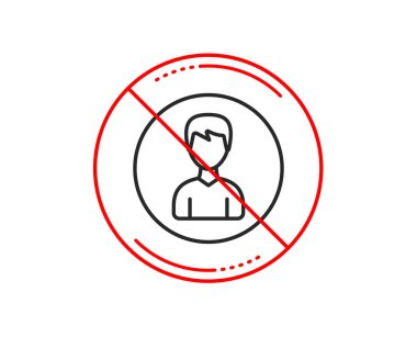 Hayır veya Dur işareti. Kullanıcı satırı simgesi. Avatar işareti profil. Erkek kişi siluet simge. Uyarı yasağı dur sembolü yasaktır. Yok simgesi tasarım. Vektör