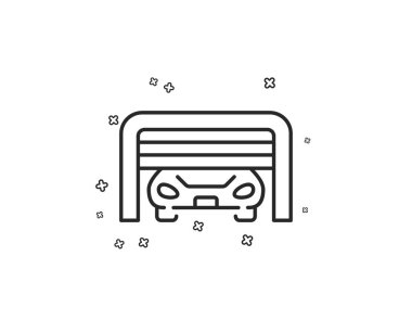 Park garaj satırı simgesi. Otomatik park işareti. Araba yer sembolü. Geometrik şekiller. Rasgele çapraz öğelerin. Lineer garaj simgesi tasarım otopark. Vektör