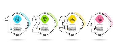 Infographic Şablon 4 seçenekleri veya adımları. Cazibe, finansal belgeler ve operasyonel mükemmellik simgeler kümesi. Sorun cilt işareti. Serbest düşme, Dokümanlar, kurumsal iş kontrol et. Yüz bakımı. Vektör