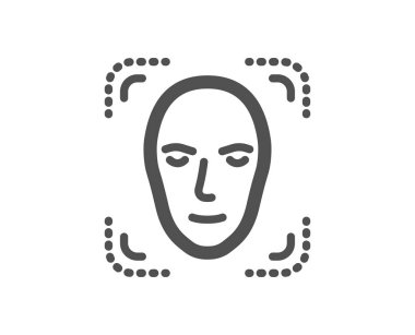 Yüz algılama simgesi. Kafa tanıma işareti. Kimlik sembolü. Kalite tasarım öğesi. Klasik stil ikonu. Vektör