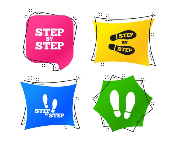 Step Step Icons Footprint Shoes Symbols Instruction Guide Concept Geometric — Stock Vector