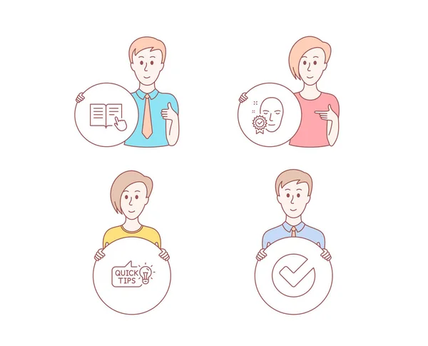 People Hand Drawn Style Set Read Instruction Face Verified Education — Stock Vector
