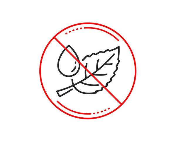 没有或停止标志 薄荷叶与水滴线图标 自然植物露水标志 环保标志 注意禁止禁止停止符号 无图标设计 — 图库矢量图片
