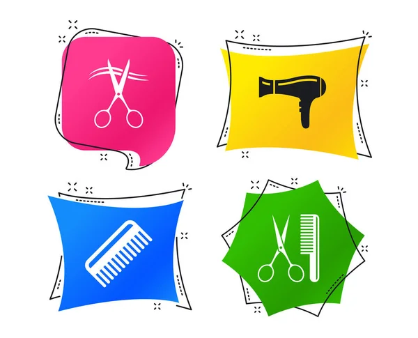 Salon Fryzjerski Ikony Nożyczki Wyciąć Włosy Symbol Czesz Włosy Znak — Wektor stockowy