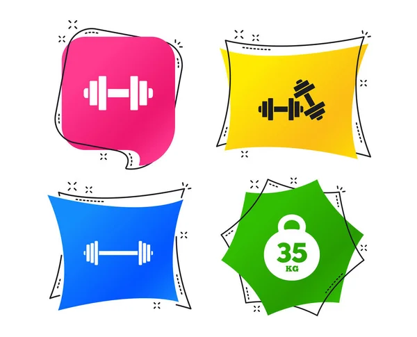 Halters Ondertekenen Pictogrammen Fitness Sport Symbolen Training Fitnessapparatuur Geometrische Kleurrijke — Stockvector